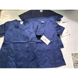 Barco Essentials Scrub Top XS Navy V-Neck Medical Uniform 3 Pack NWT